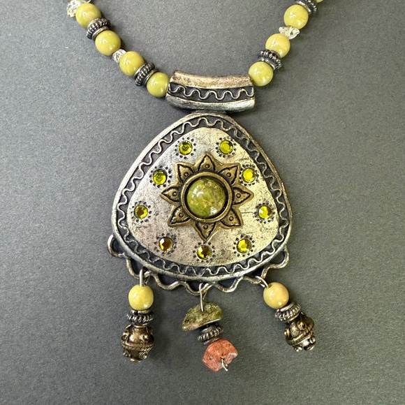 Chico's Southwestern Sun Pendant Leather Cord Necklace Womens Boho Chic Western - Picture 3 of 7